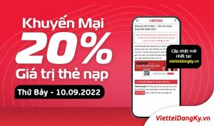 Viettel khuyến mãi tặng 20% giá trị thẻ nạp ngày 10/09/2022