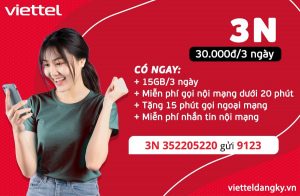 Đăng Ký Gói 3N Viettel Nhận Ưu Đãi 15GB 3 Ngày