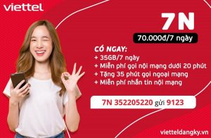 Đăng Ký Gói 7N Viettel Nhận Ưu Đãi 35GB 1 Tuần