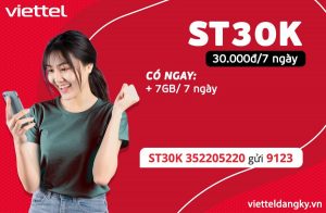 Đăng Ký Gói ST30K Viettel KM 7GB/ 7 Ngày