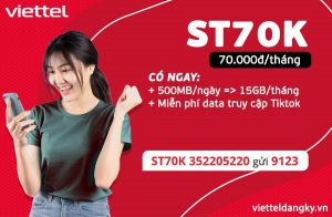 Đăng ký gói cước ST70K Viettel chỉ với 70k/tháng