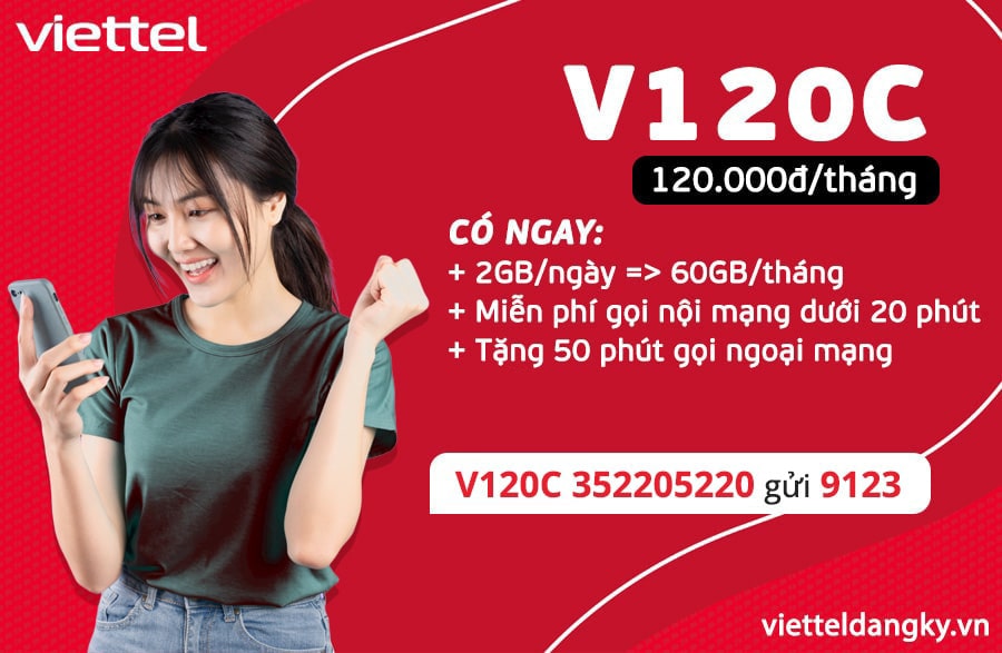 Đăng ký gói V120C Viettel có ngay 60GB data kèm gọi