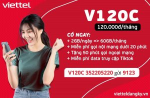 Đăng ký gói V120C Viettel có ngay 60GB data kèm gọi