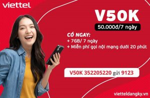 Đăng Ký Gói V50K Viettel Ưu Đãi 7GB