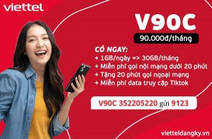 Đăng ký gói V90C Viettel nhận 30GB data, gọi thoại