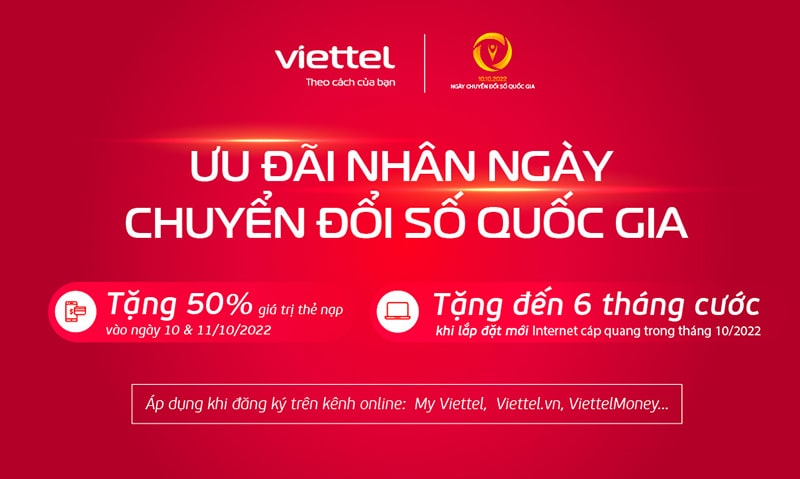 Viettel khuyến mại 50% thẻ nạp ngày chuyển đổi số Quốc gia 10-10