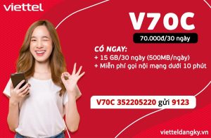 Gói cước V70C Viettel giá rẻ 70K có ngay 15GB