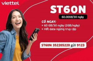 Gói ST60N Viettel 60k/tháng nhận ngay 60GB data