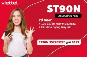 Gói ST90N Viettel 90k/tháng nhận ngay 120GB data