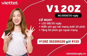 Gói Cước V120Z Viettel Ưu Đãi 120GB & Gọi Miễn Phí 30 Ngày