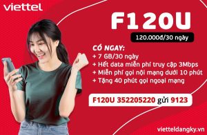 Gói F120U Viettel Miễn Phí 7GB & Gọi Nội Ngoại Mạng Giá 120k