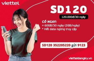 Gói cước SD120 Viettel 120k ưu đãi 60GB/tháng