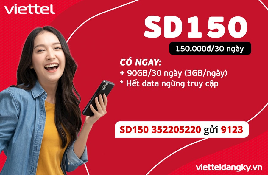 Gói cước SD150 Viettel 150k nhận ngay 3GB/ngày