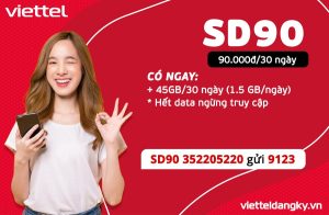 Đăng ký SD90 Viettel có ngay 45GB chỉ 90k/tháng